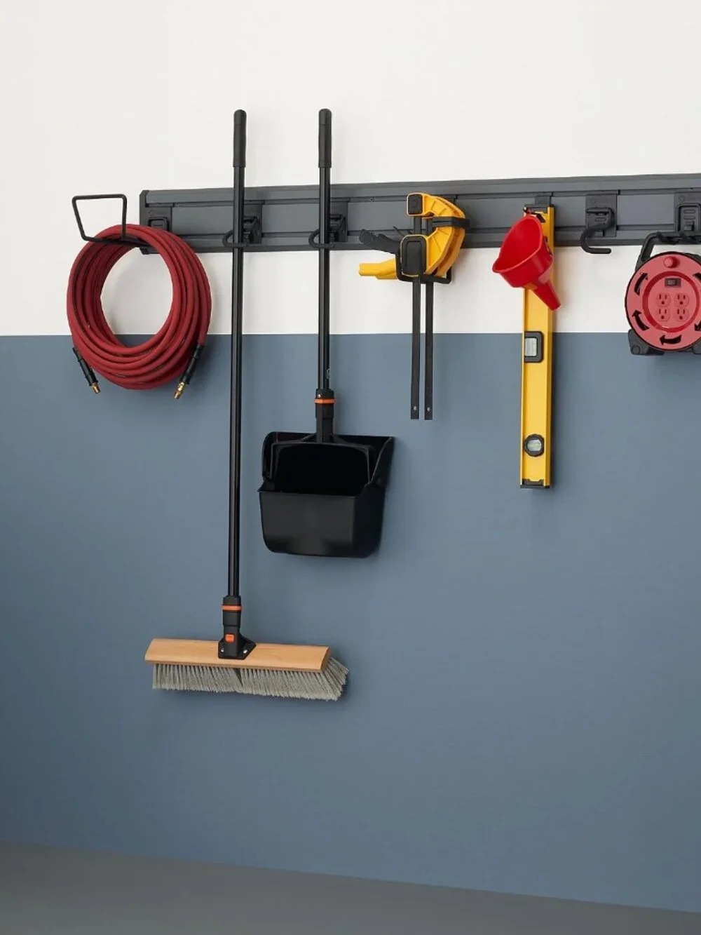 TRINITY 9-Piece Garage Storage Track Wall Organizer Rail w/ Hooks Gray